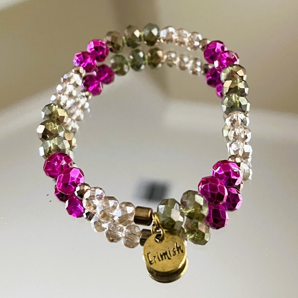Erimish Faceted Crystals Beaded Bracelet Logo Tag Stackable Stretch